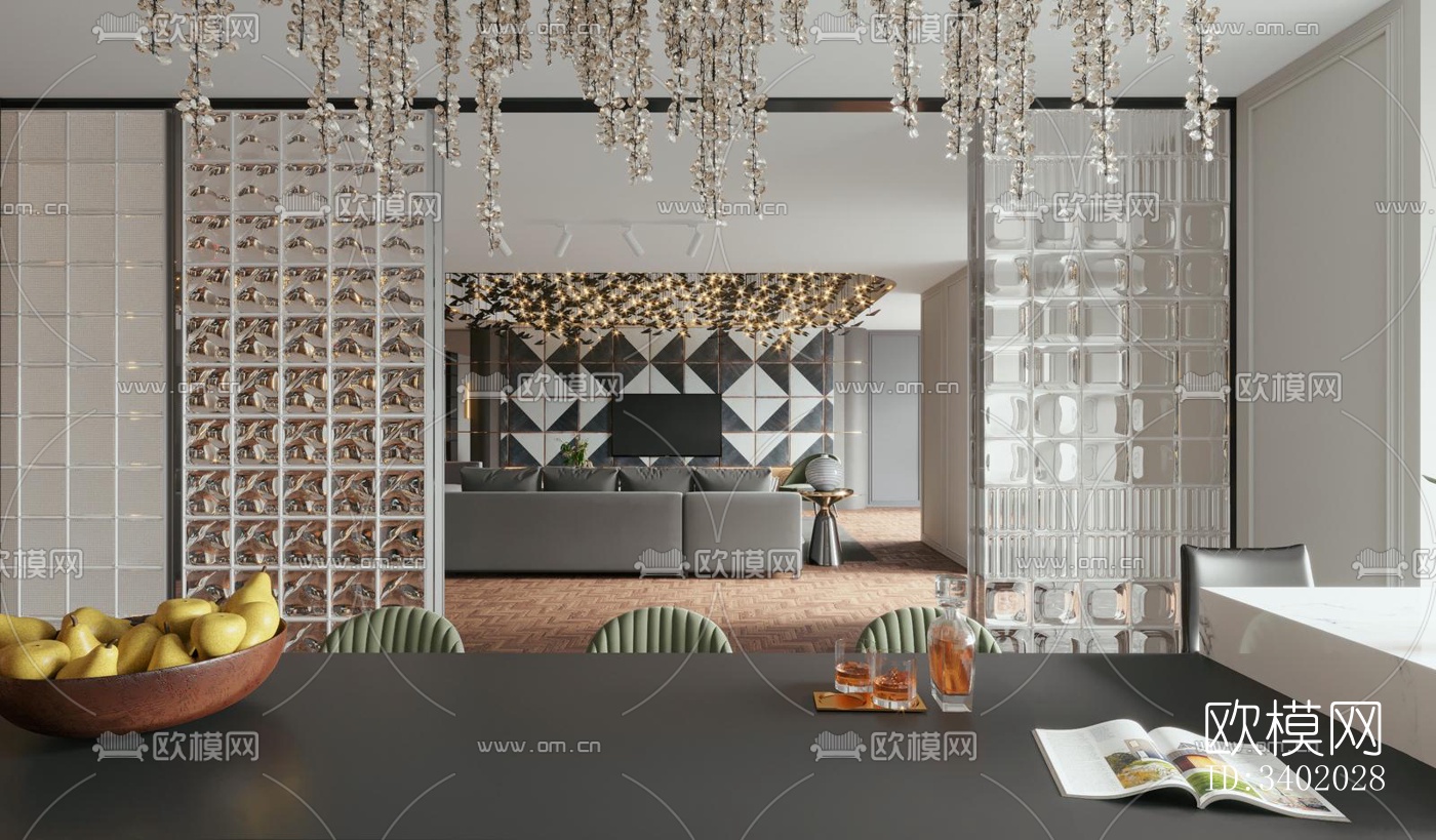 现代大平层效果图下载（渲染图1）