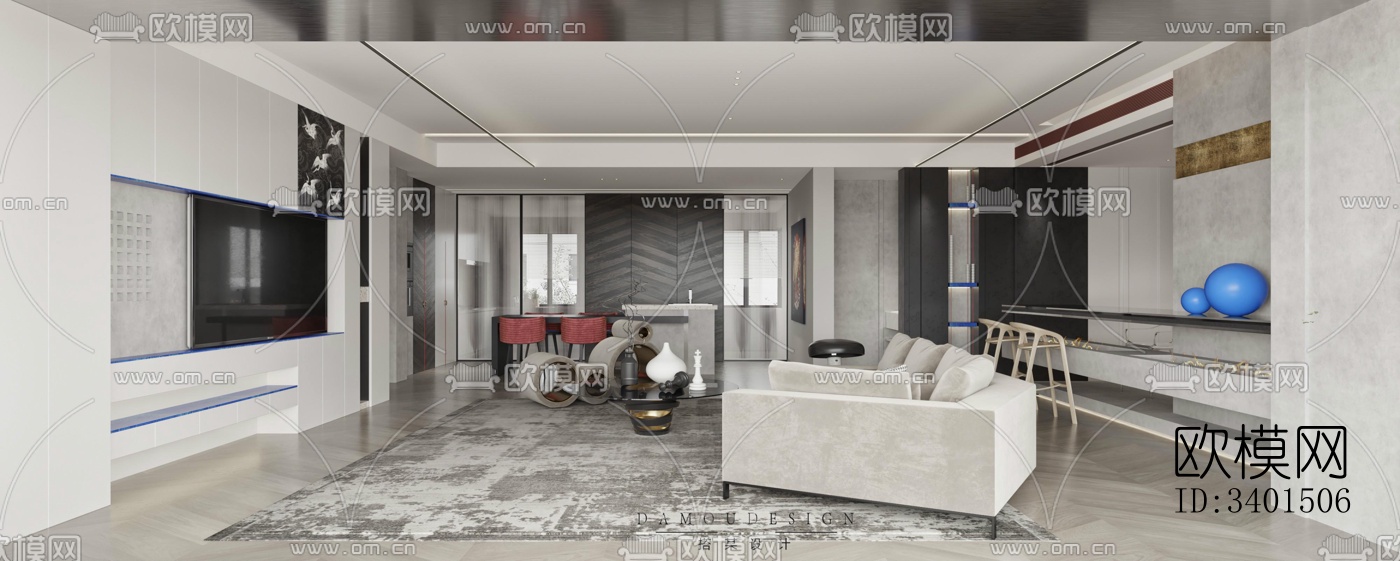 现代大平层效果图下载（渲染图9）