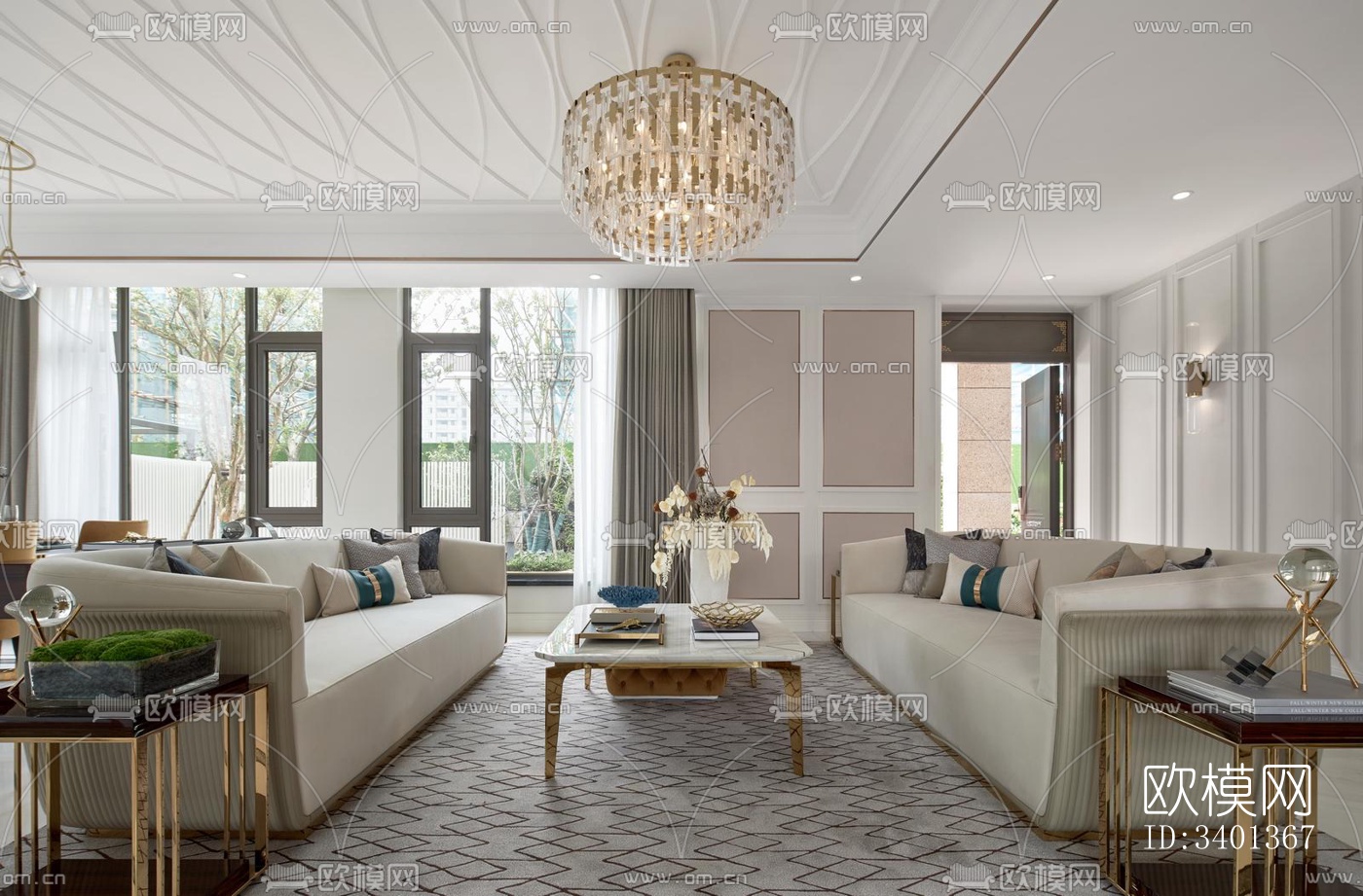 现代大平层效果图下载（渲染图3）