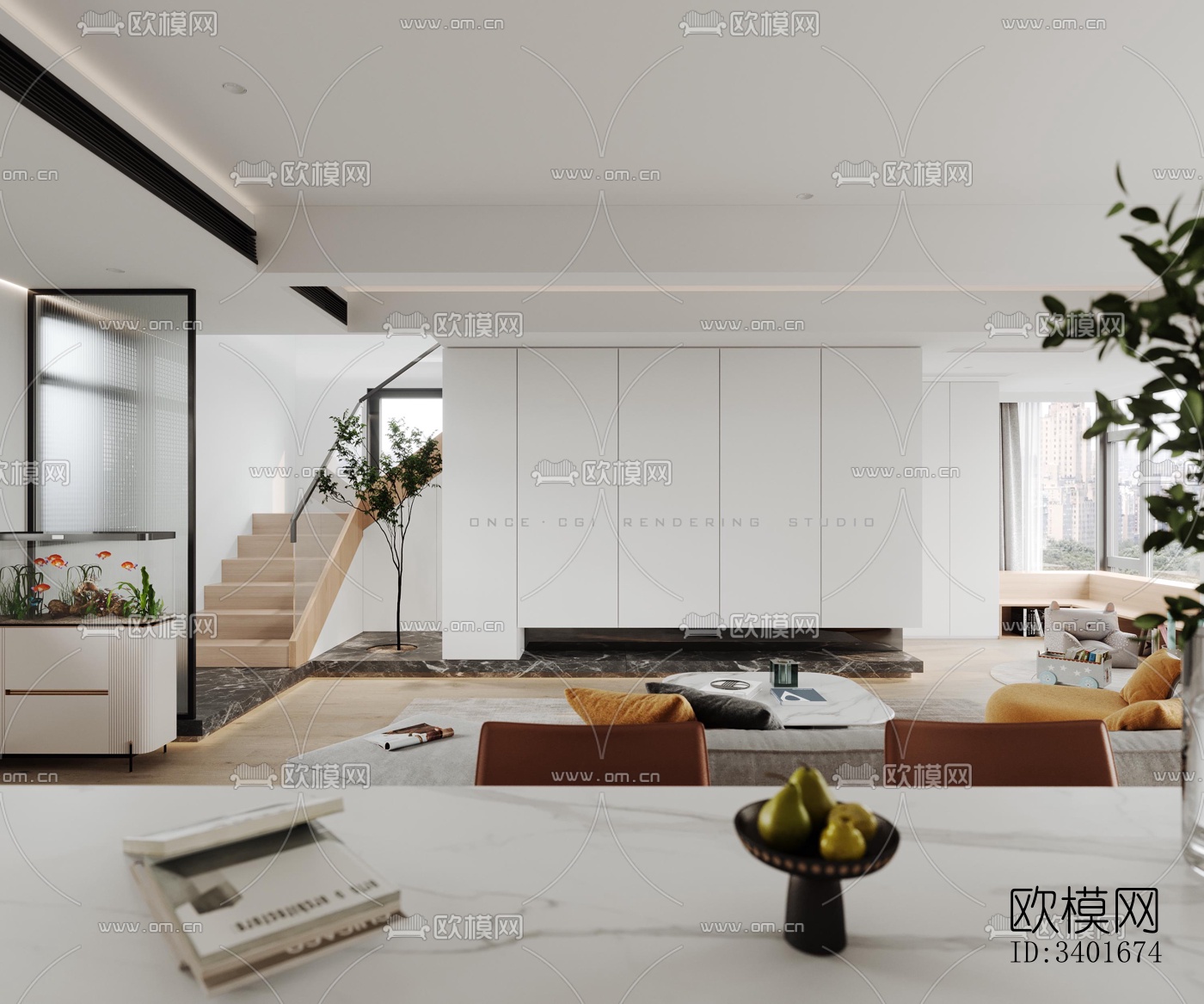 现代大平层效果图下载（渲染图14）