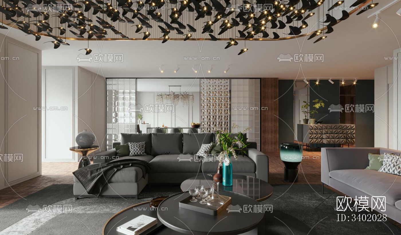 现代大平层效果图下载（渲染图8）