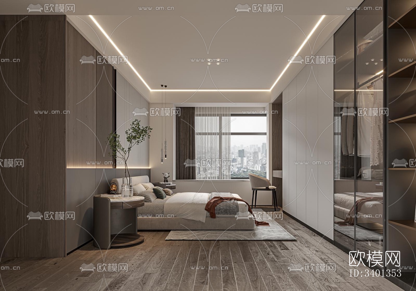 现代大平层效果图下载（渲染图1）