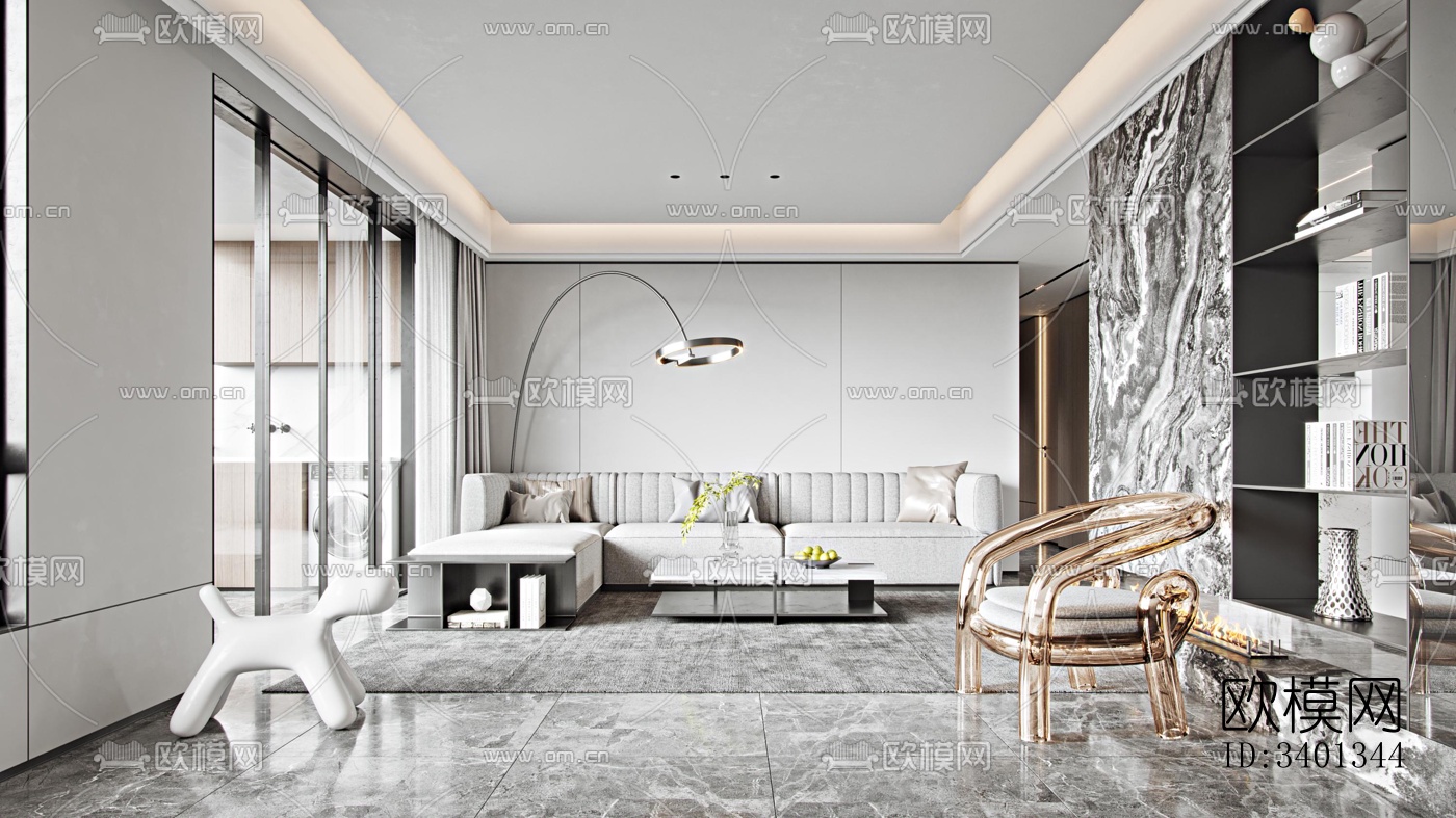 现代大平层效果图下载（渲染图4）