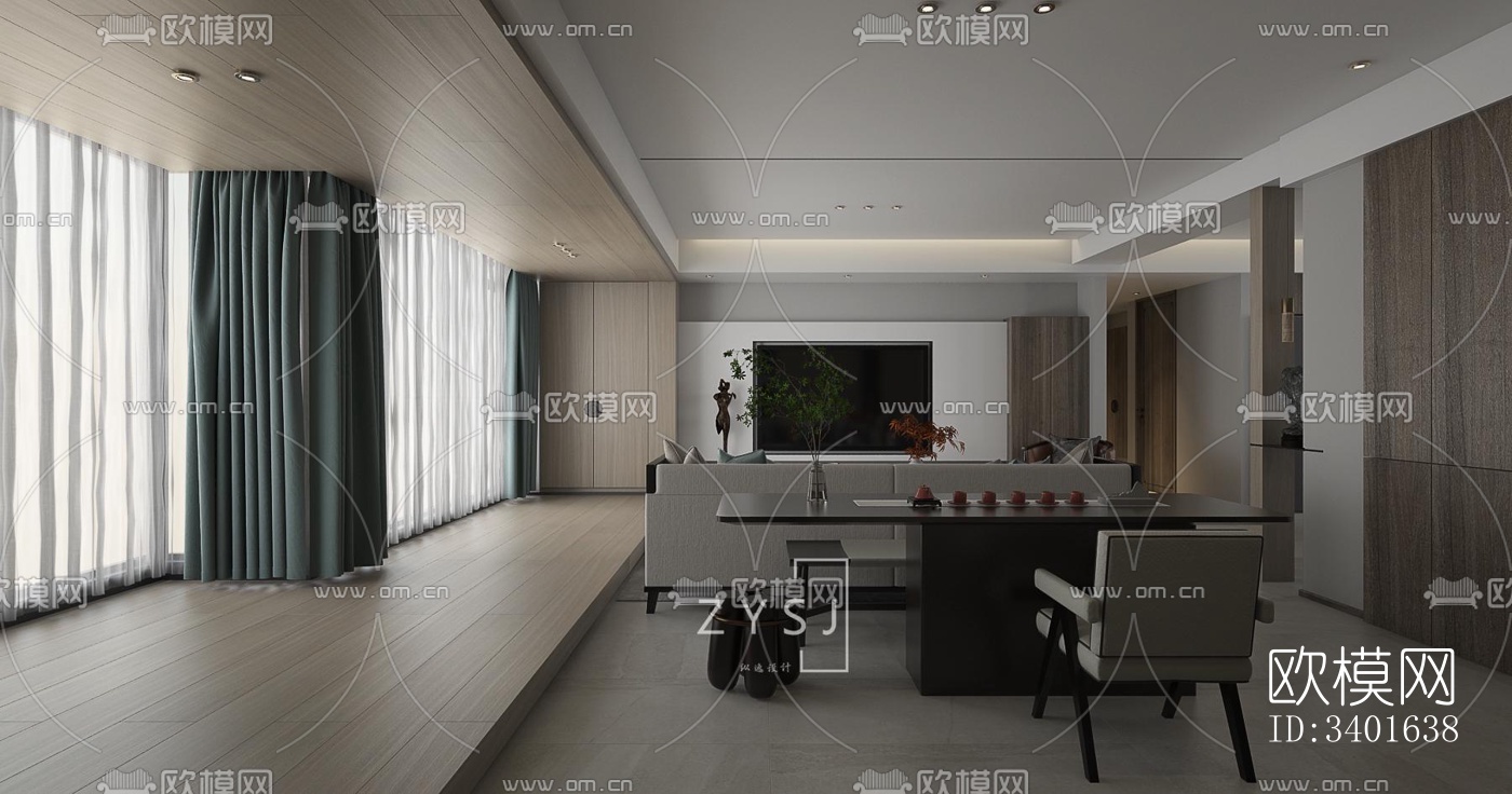 现代大平层效果图下载（渲染图14）