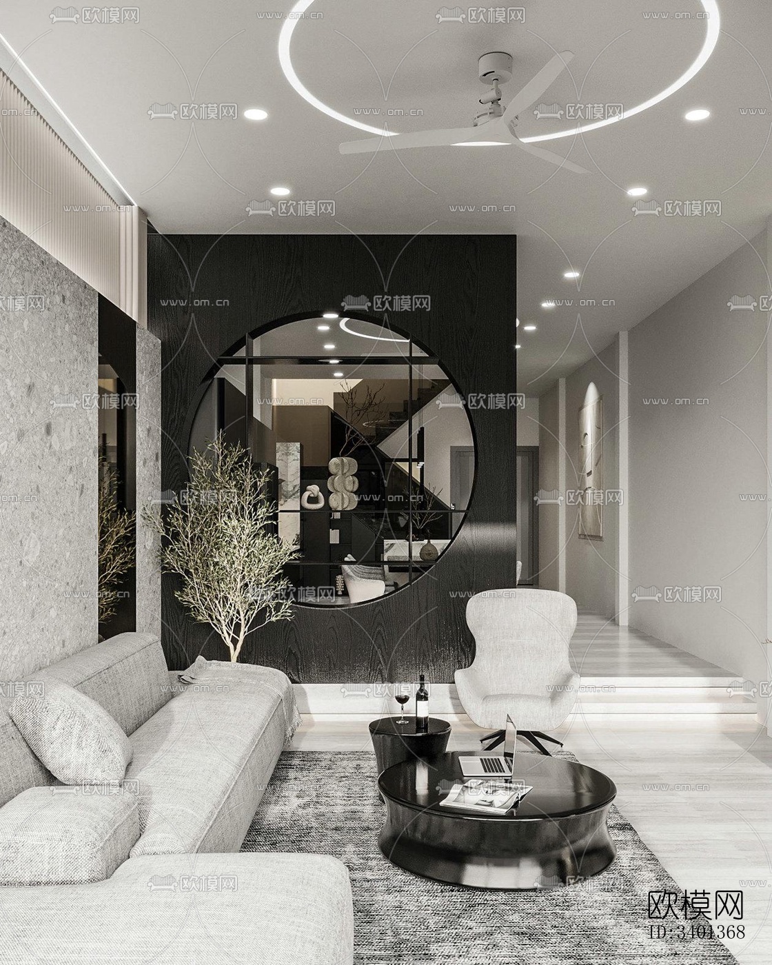 现代大平层效果图下载（渲染图12）