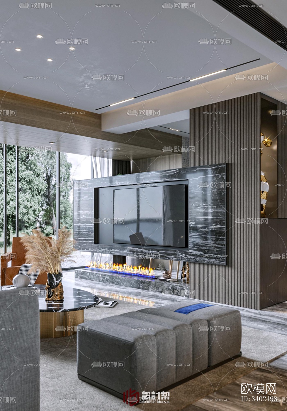 现代大平层效果图下载（渲染图9）