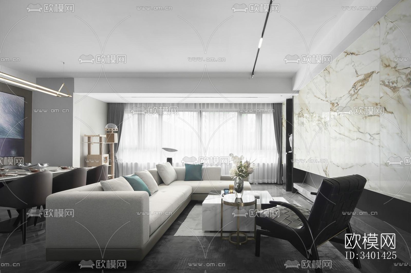 现代大平层效果图下载（渲染图1）