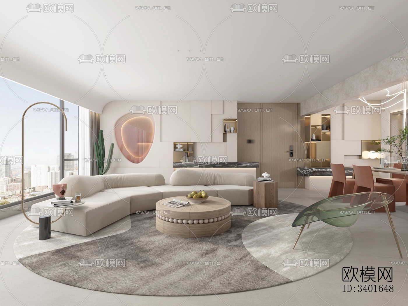 现代大平层效果图下载（渲染图3）