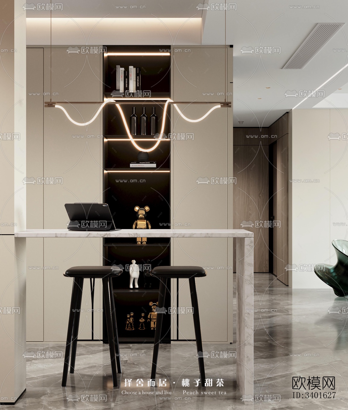 现代大平层效果图下载（渲染图7）