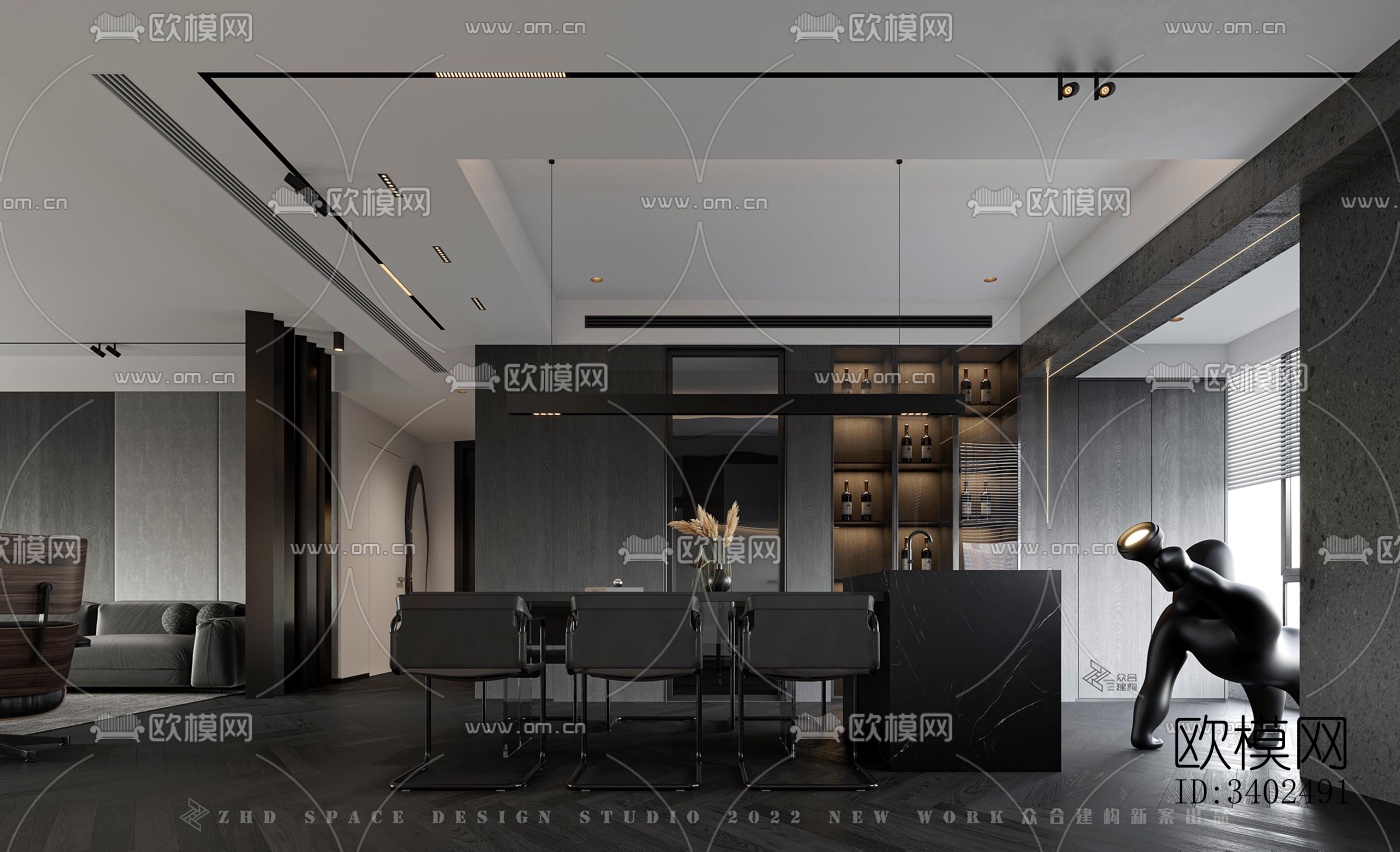 现代大平层效果图下载（渲染图5）