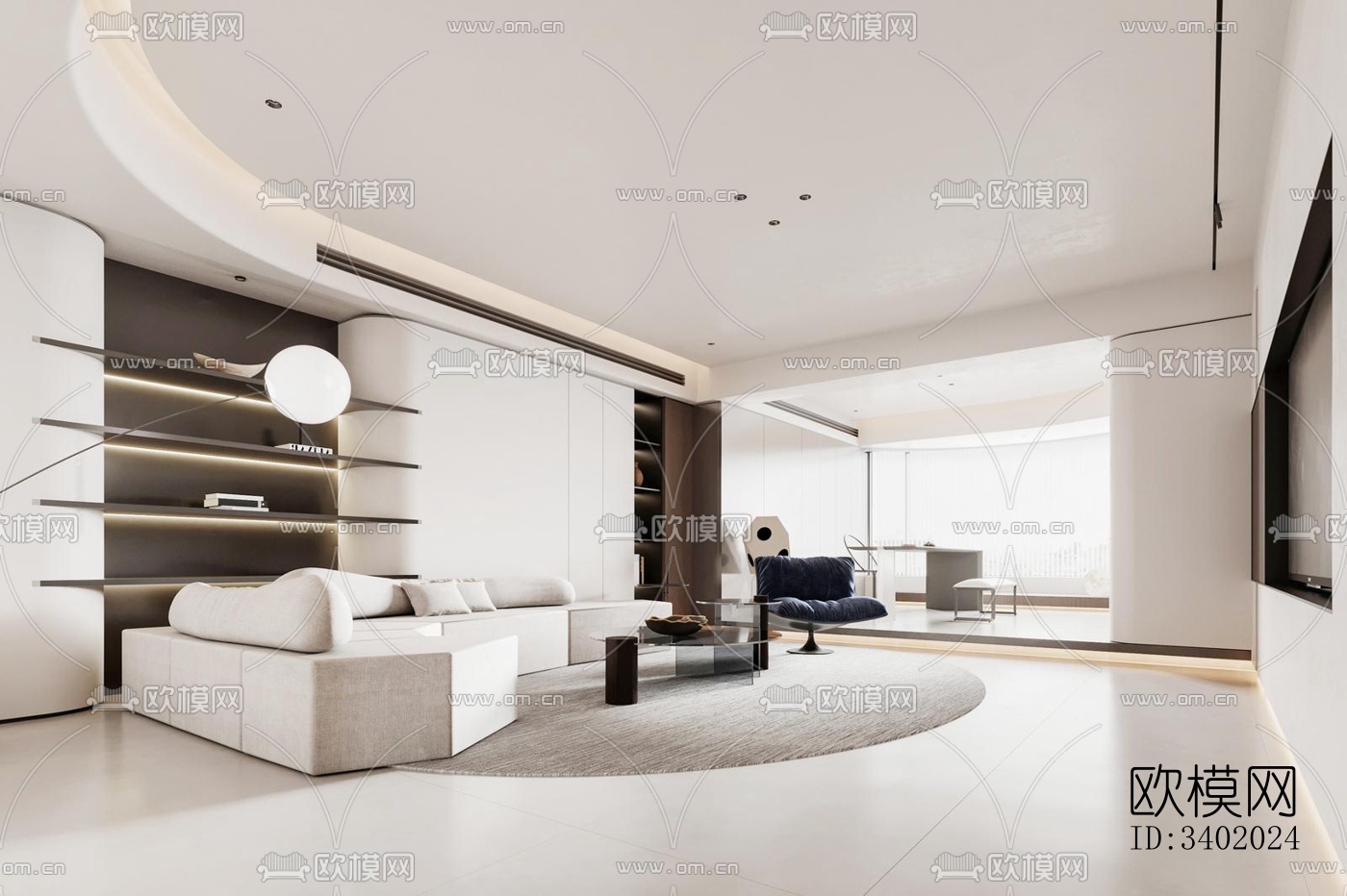 现代大平层效果图下载（渲染图9）