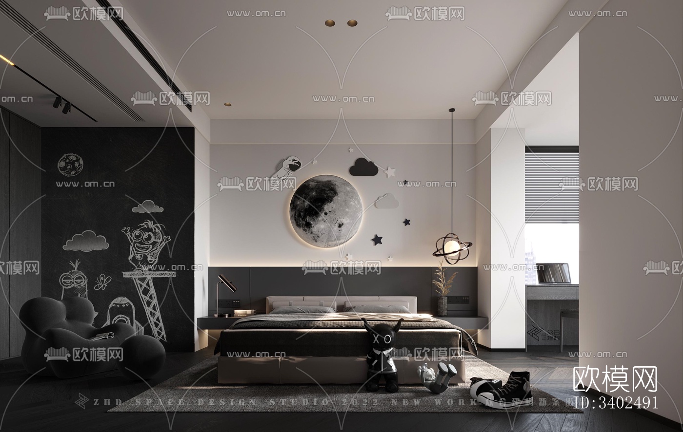 现代大平层效果图下载（渲染图9）