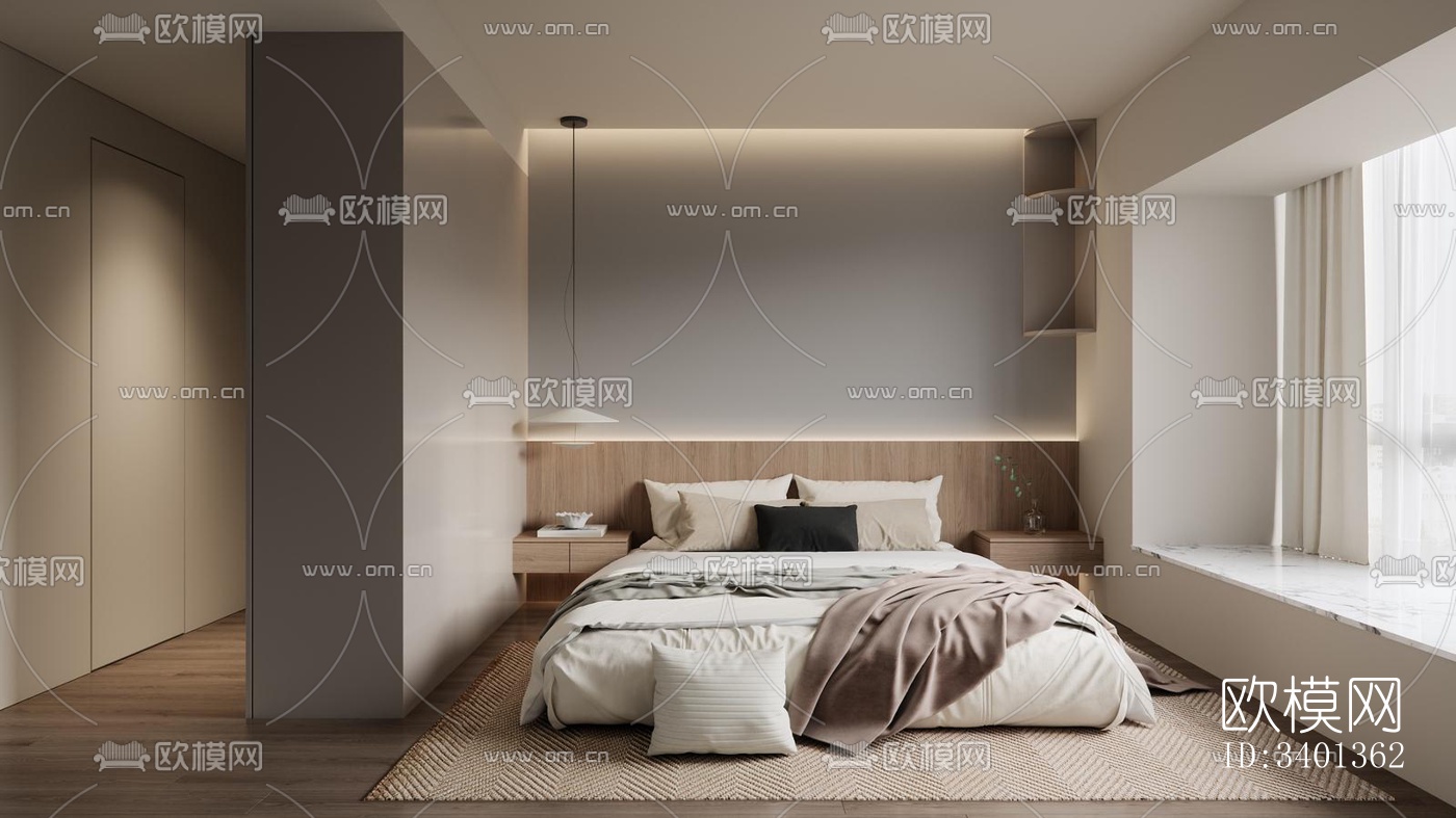 现代大平层效果图下载（渲染图1）