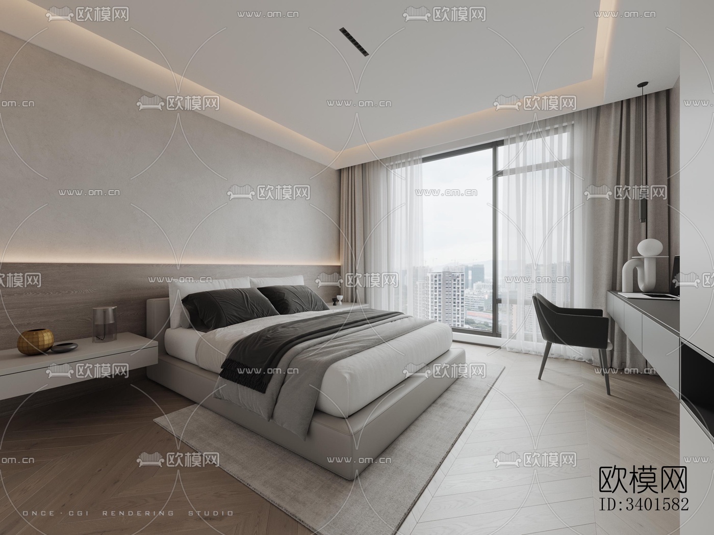 现代大平层效果图下载（渲染图8）