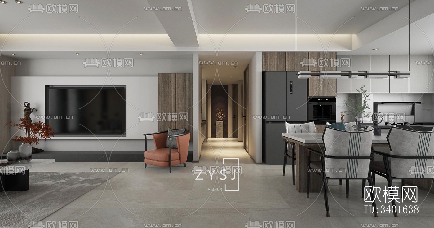 现代大平层效果图下载（渲染图2）