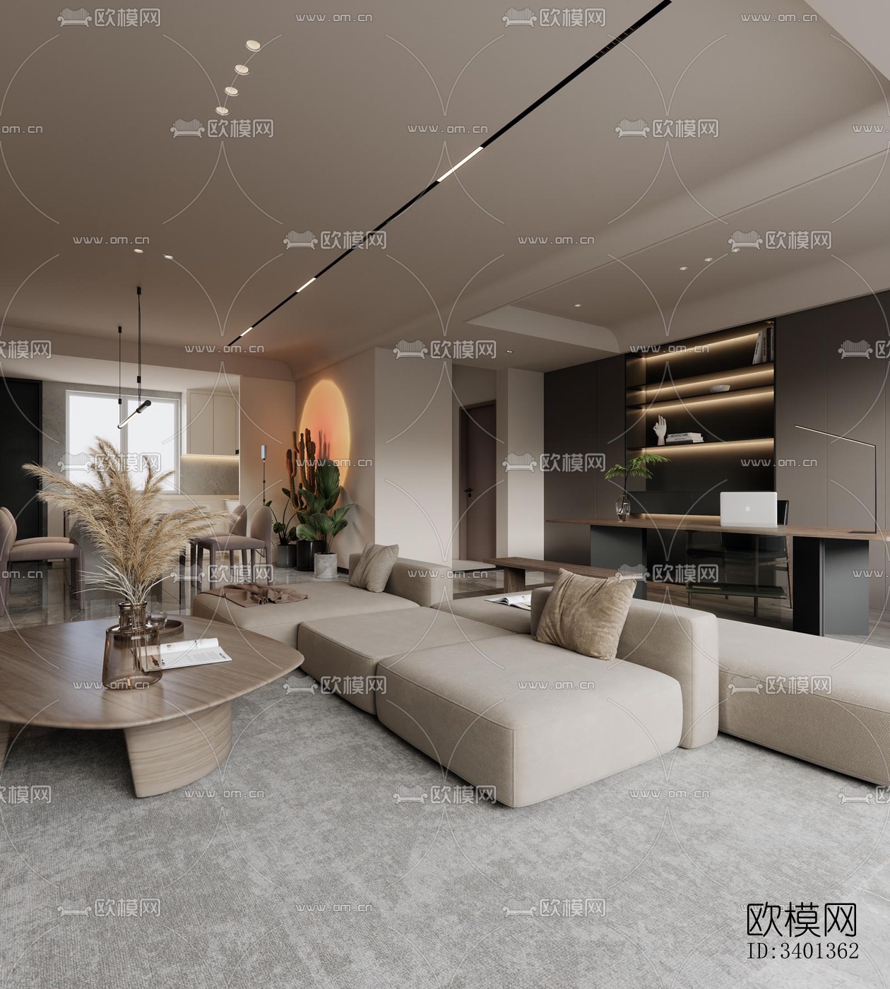 现代大平层效果图下载（渲染图6）