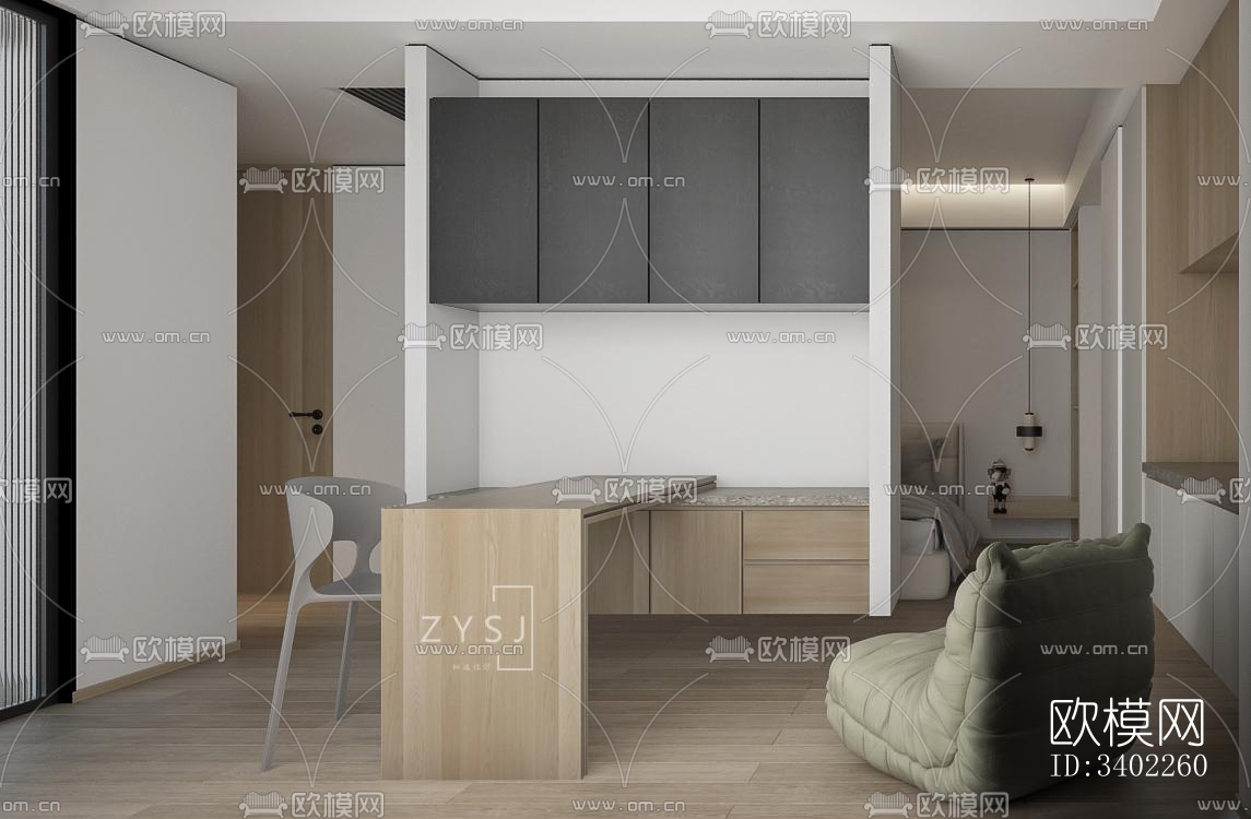 现代大平层效果图下载（渲染图6）