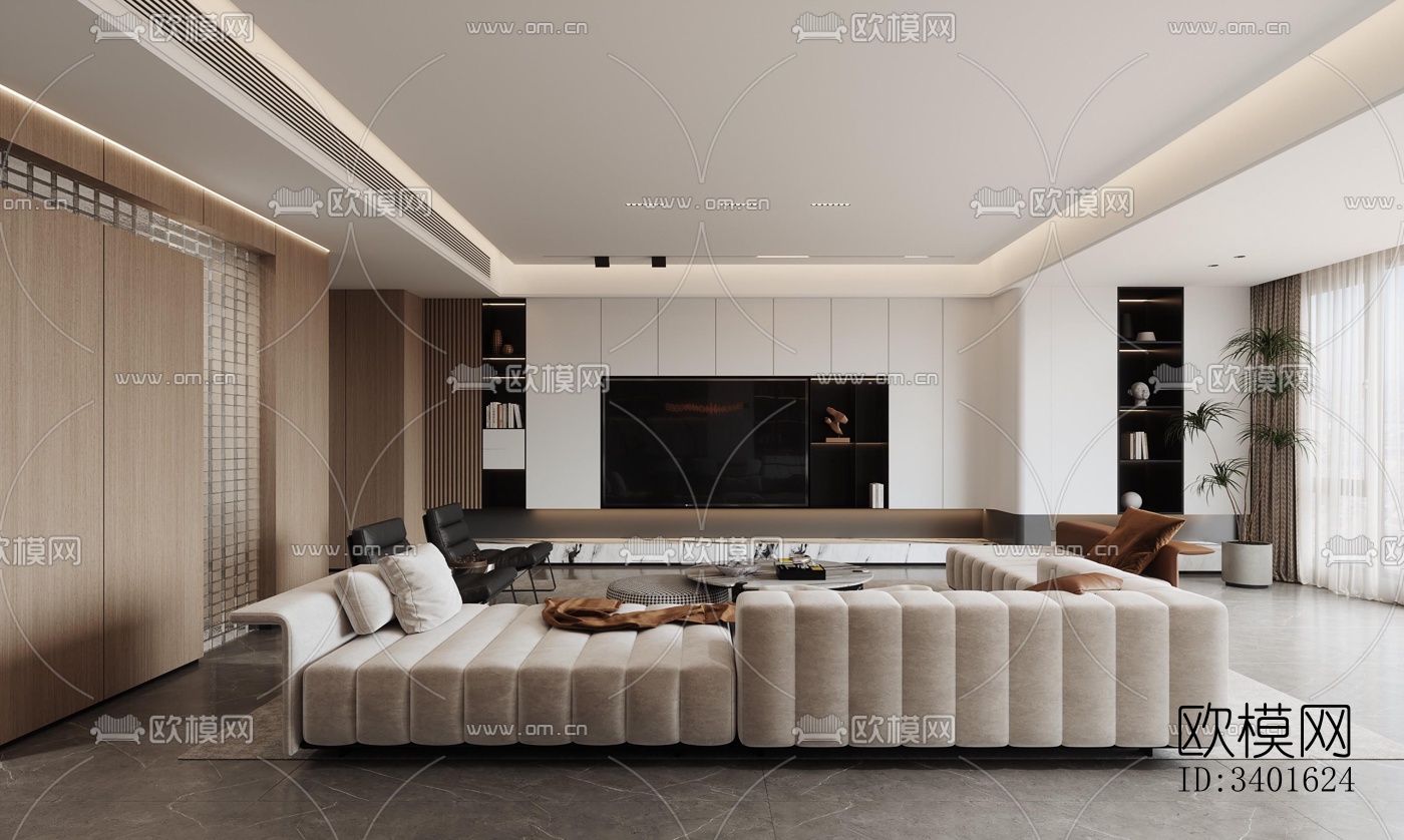 现代大平层效果图下载（渲染图5）