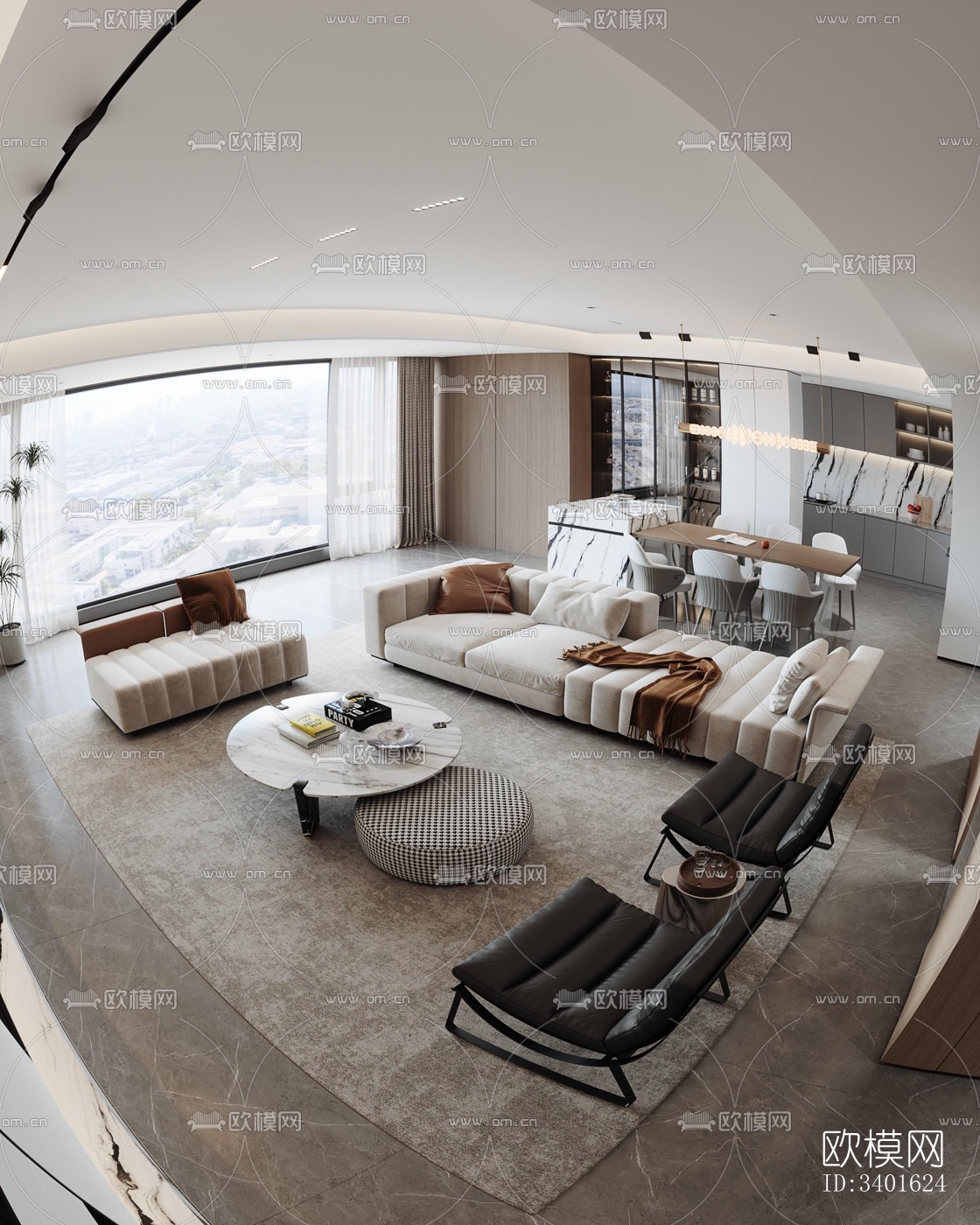 现代大平层效果图下载（渲染图14）