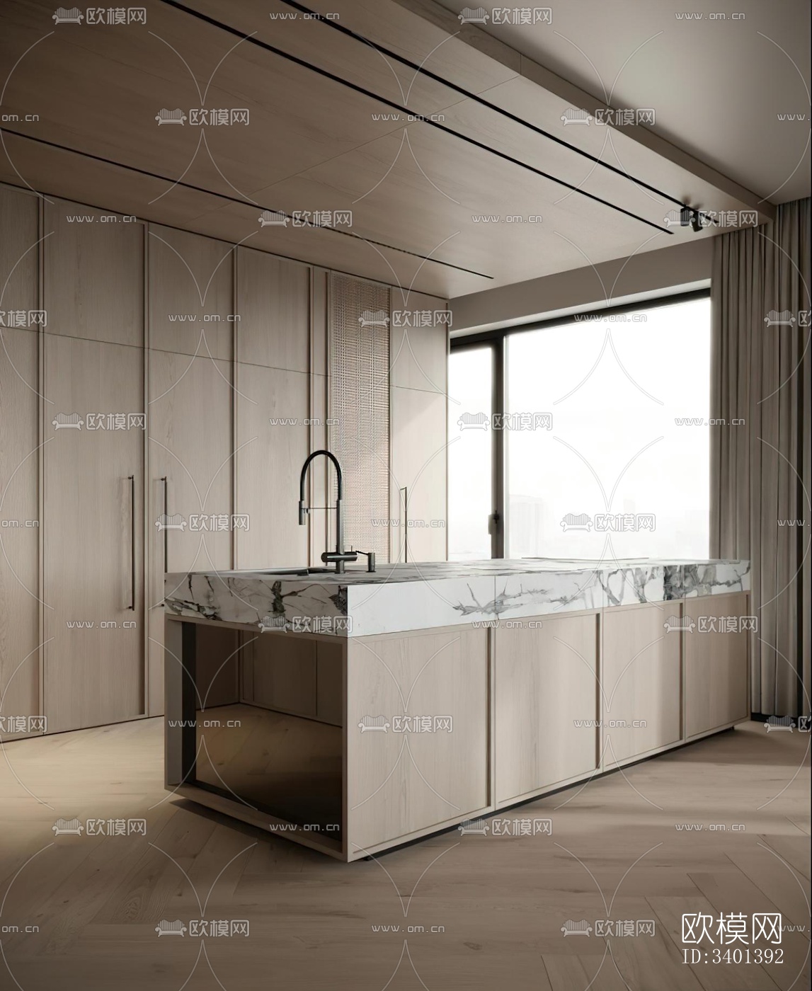 现代大平层效果图下载（渲染图1）