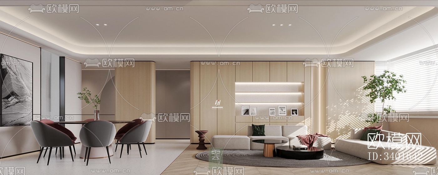 现代大平层效果图下载（渲染图3）