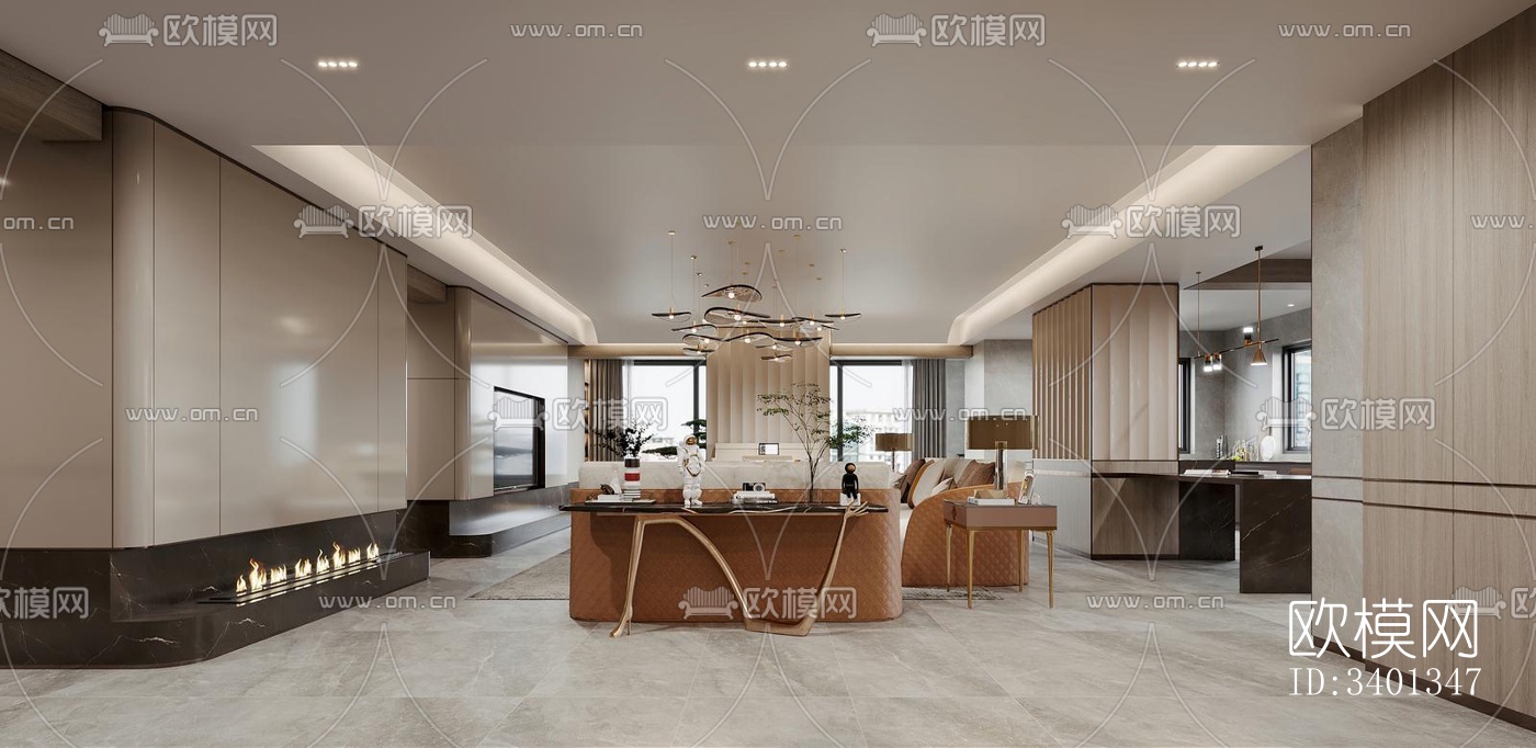 现代大平层效果图下载（渲染图7）