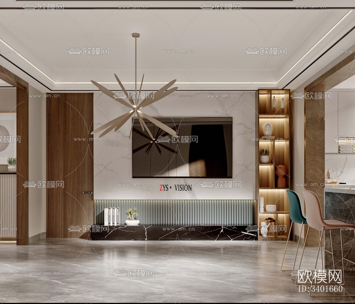 现代大平层效果图下载（渲染图8）