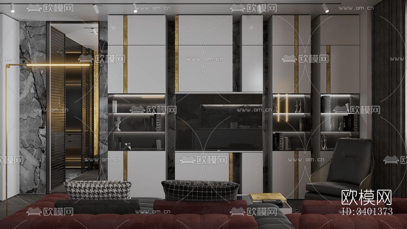 现代大平层效果图下载（渲染图2）