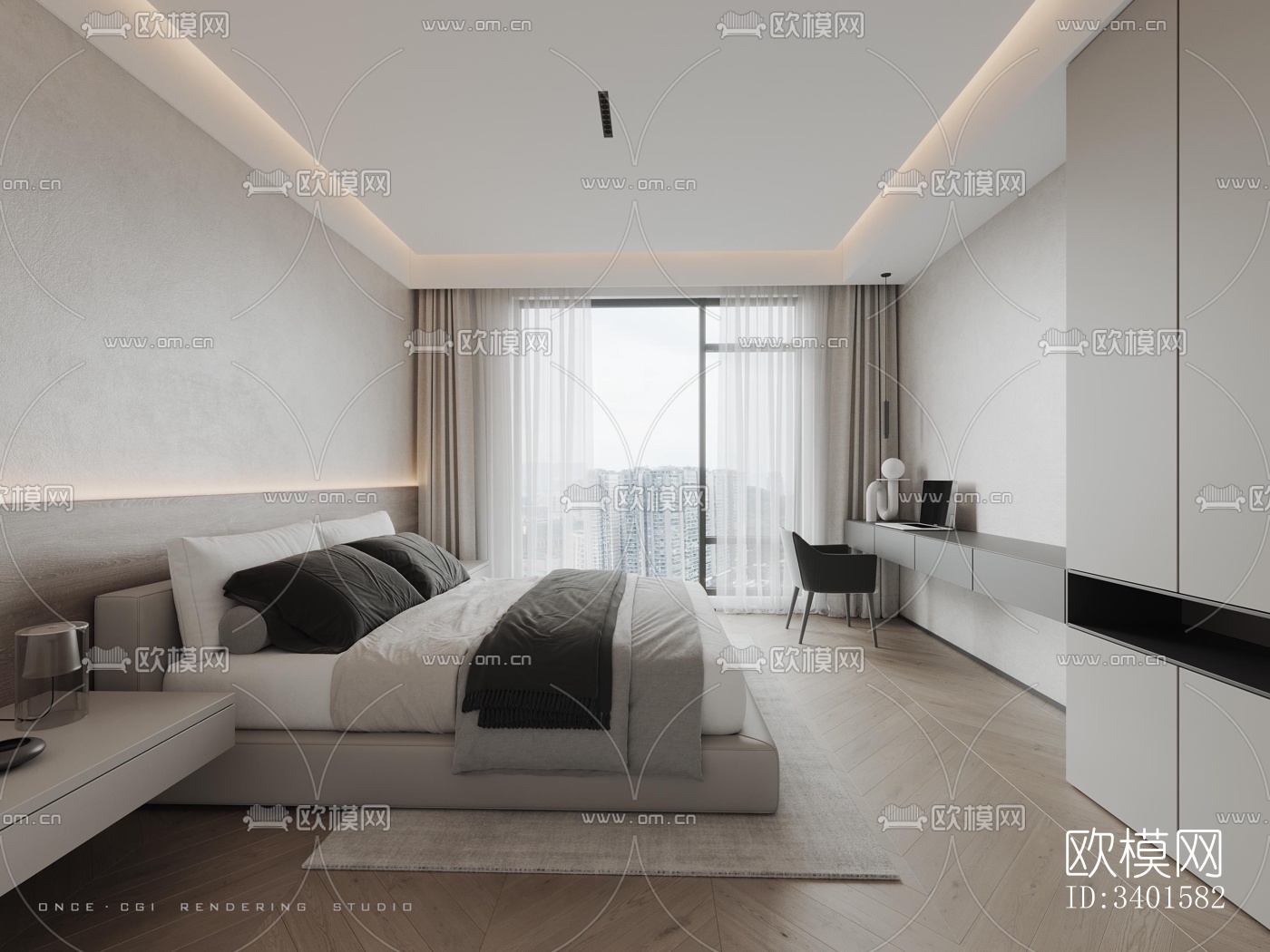 现代大平层效果图下载（渲染图9）