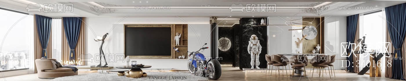 现代大平层效果图下载（渲染图19）