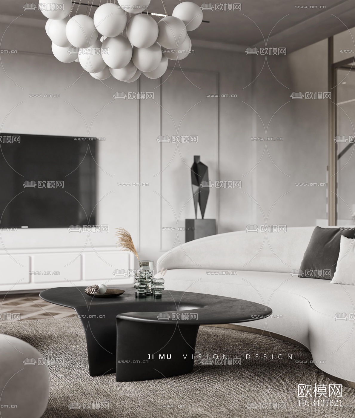 现代大平层效果图下载（渲染图1）