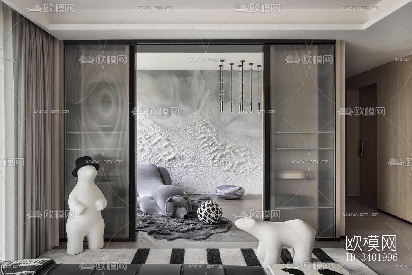 现代大平层效果图下载（渲染图4）