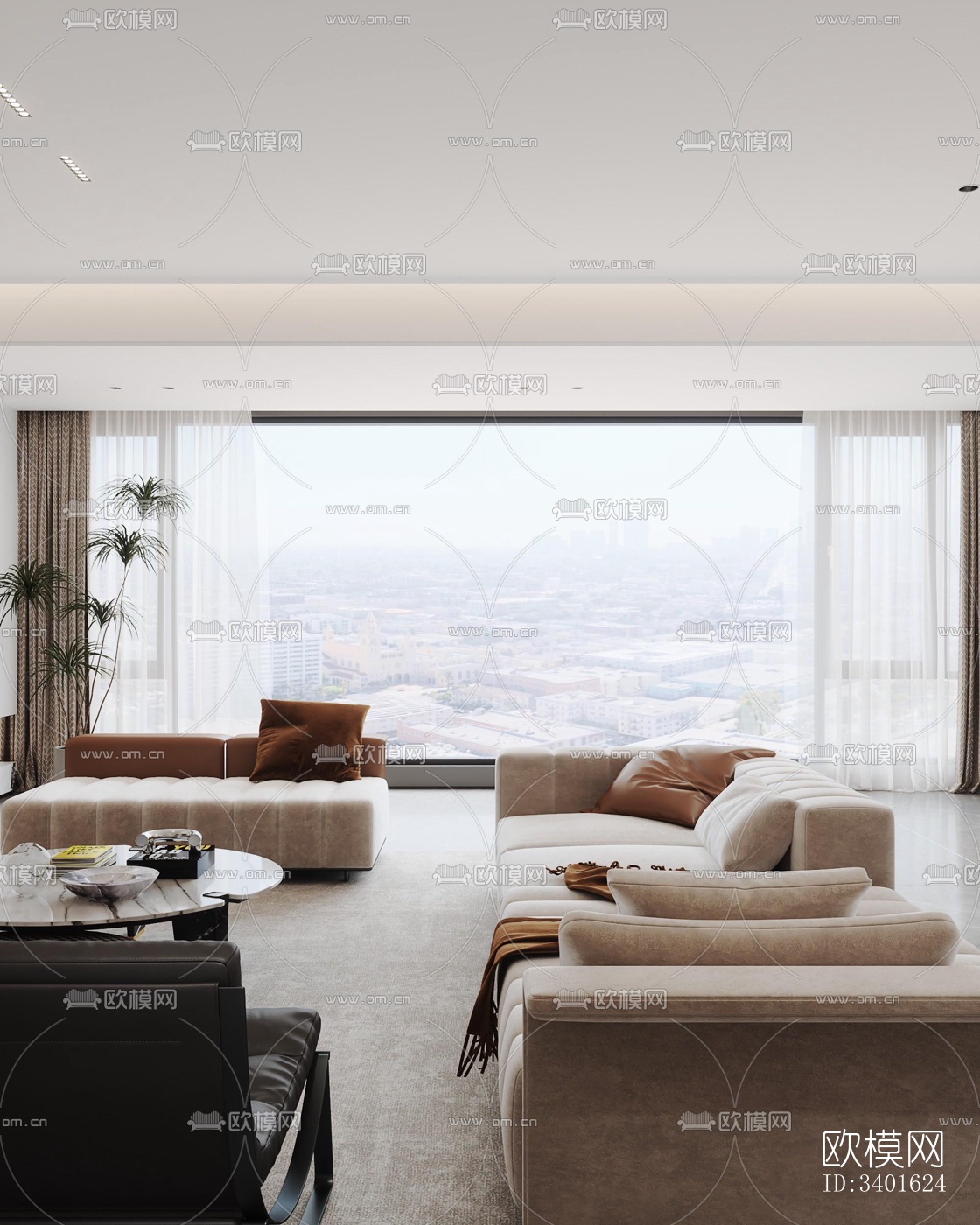 现代大平层效果图下载（渲染图9）