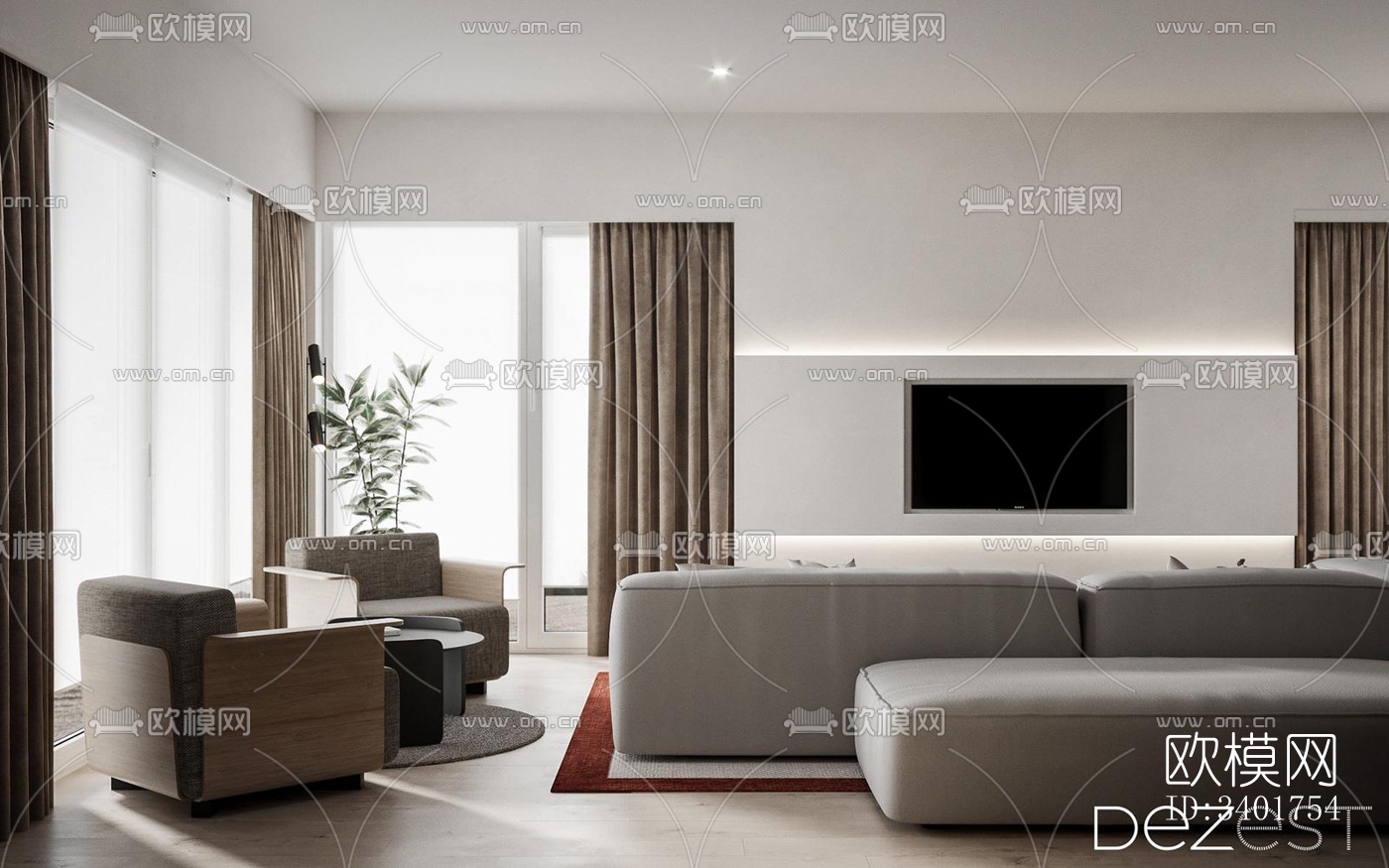 现代大平层效果图下载（渲染图10）