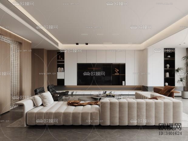 现代大平层效果图下载（渲染图1）