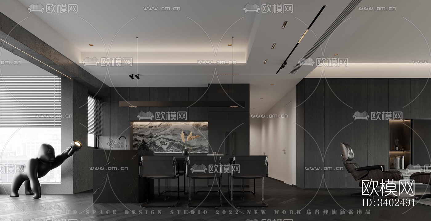 现代大平层效果图下载（渲染图6）