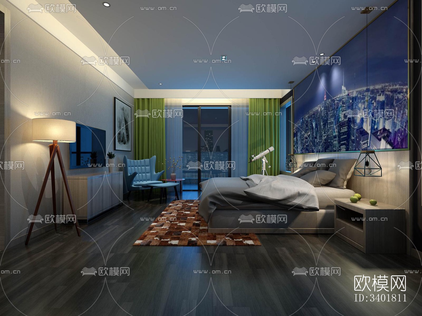 现代大平层效果图下载（渲染图5）