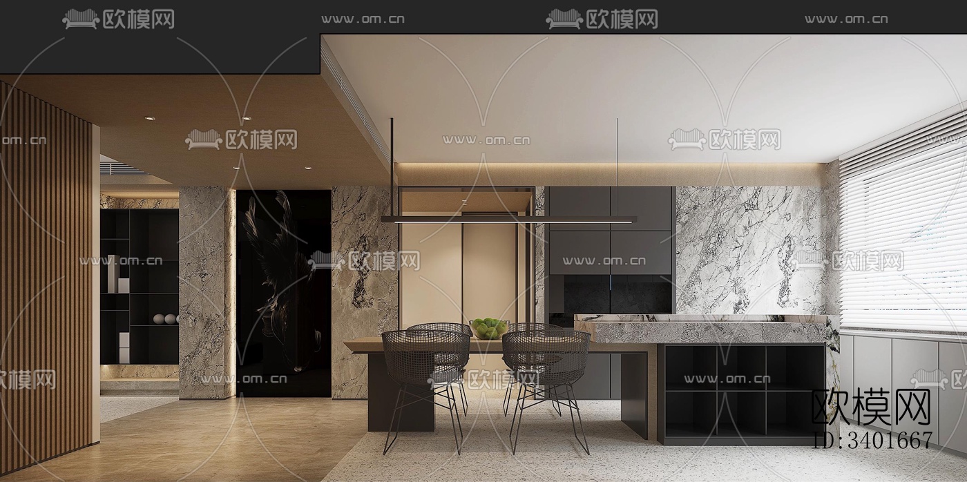 现代大平层效果图下载（渲染图9）