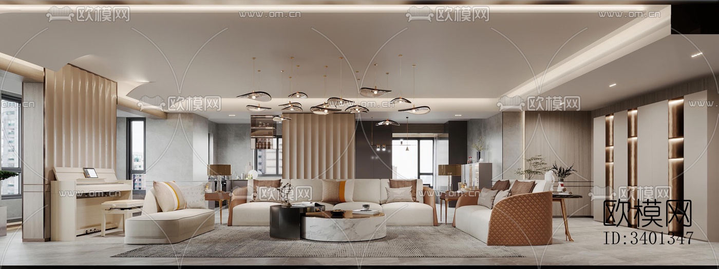 现代大平层效果图下载（渲染图6）