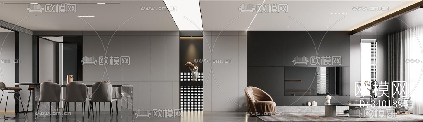 现代大平层效果图下载（渲染图6）