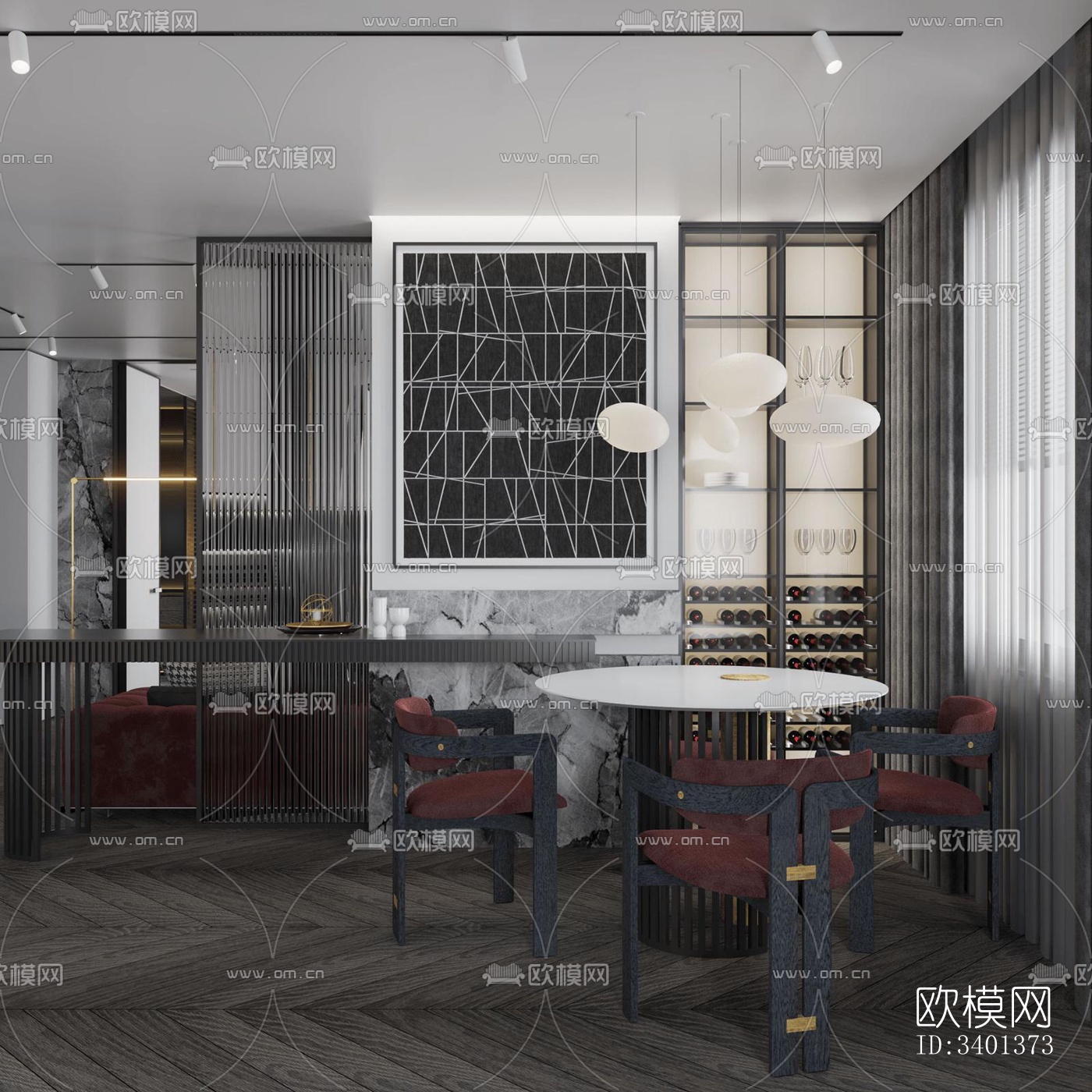 现代大平层效果图下载（渲染图6）