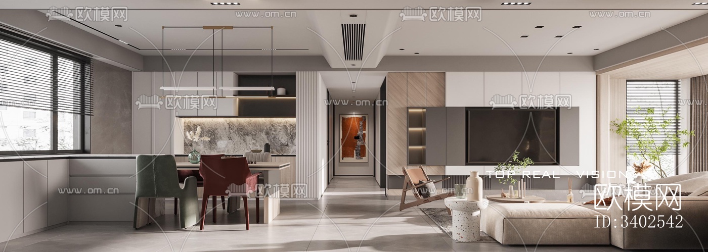 现代大平层效果图下载（渲染图10）