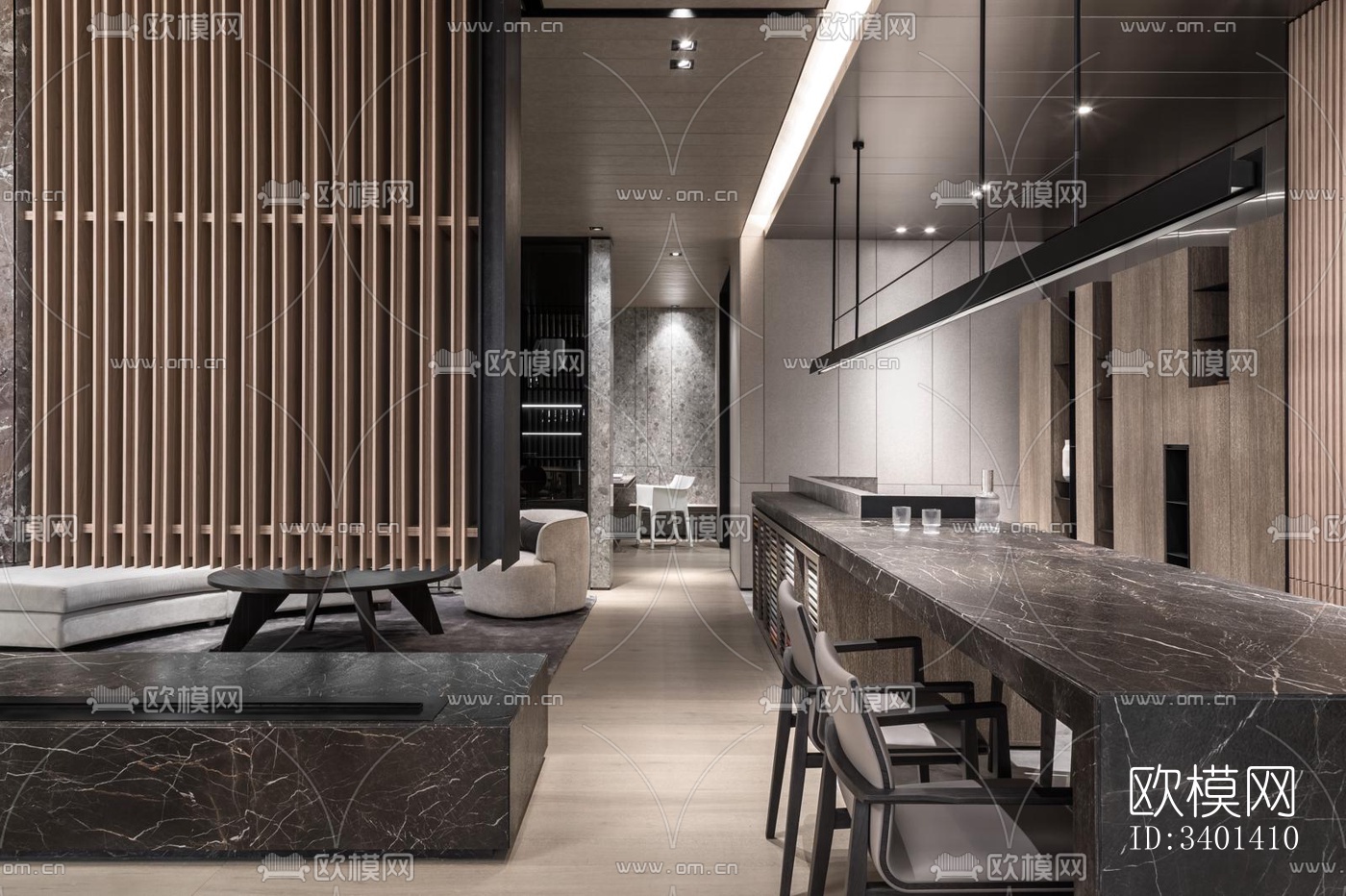 现代大平层效果图下载（渲染图2）