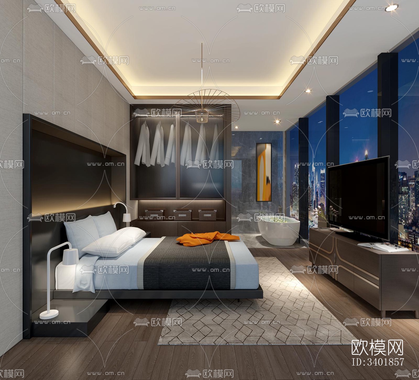 现代大平层效果图下载（渲染图14）