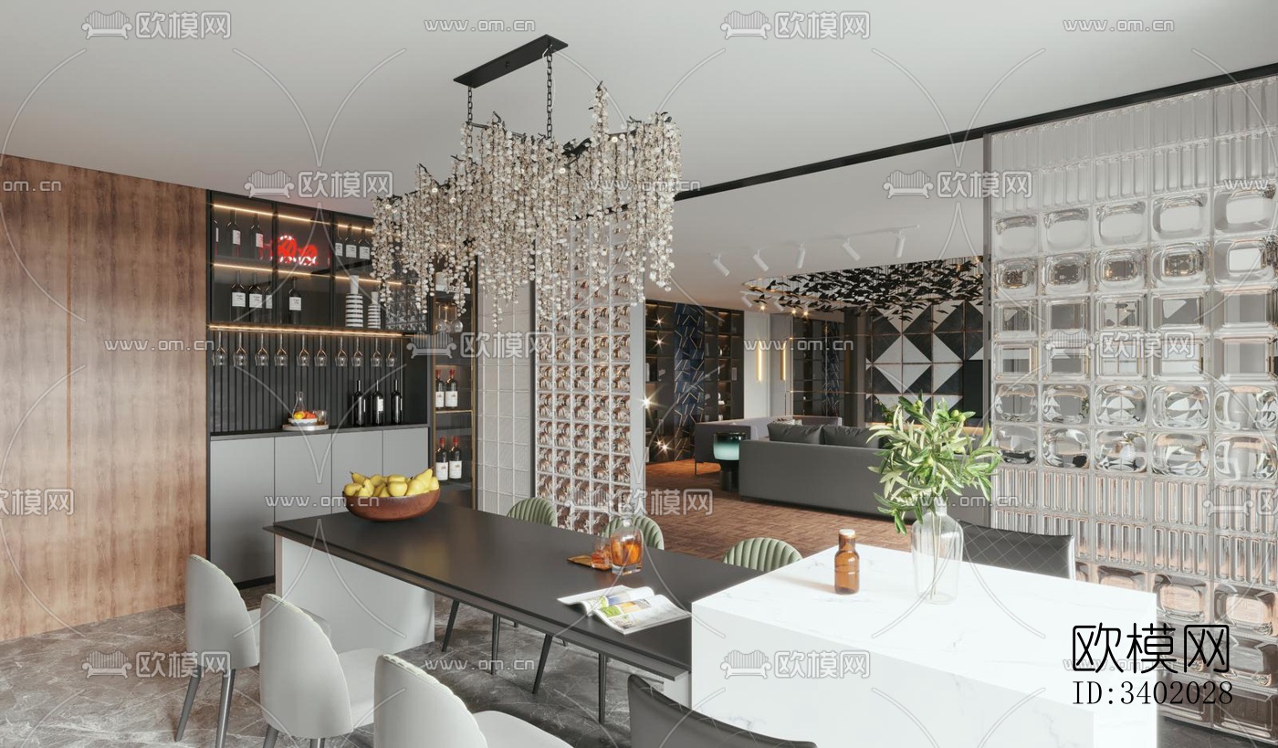 现代大平层效果图下载（渲染图2）