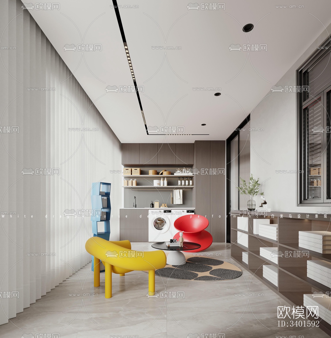 现代大平层效果图下载（渲染图3）