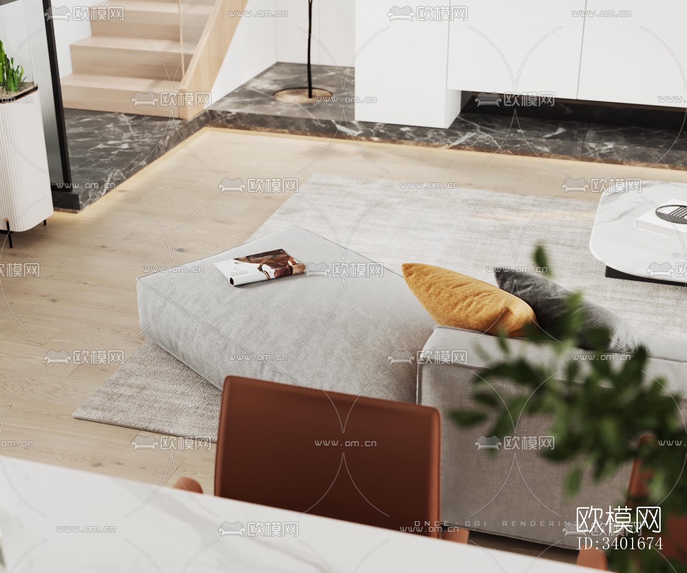 现代大平层效果图下载（渲染图3）