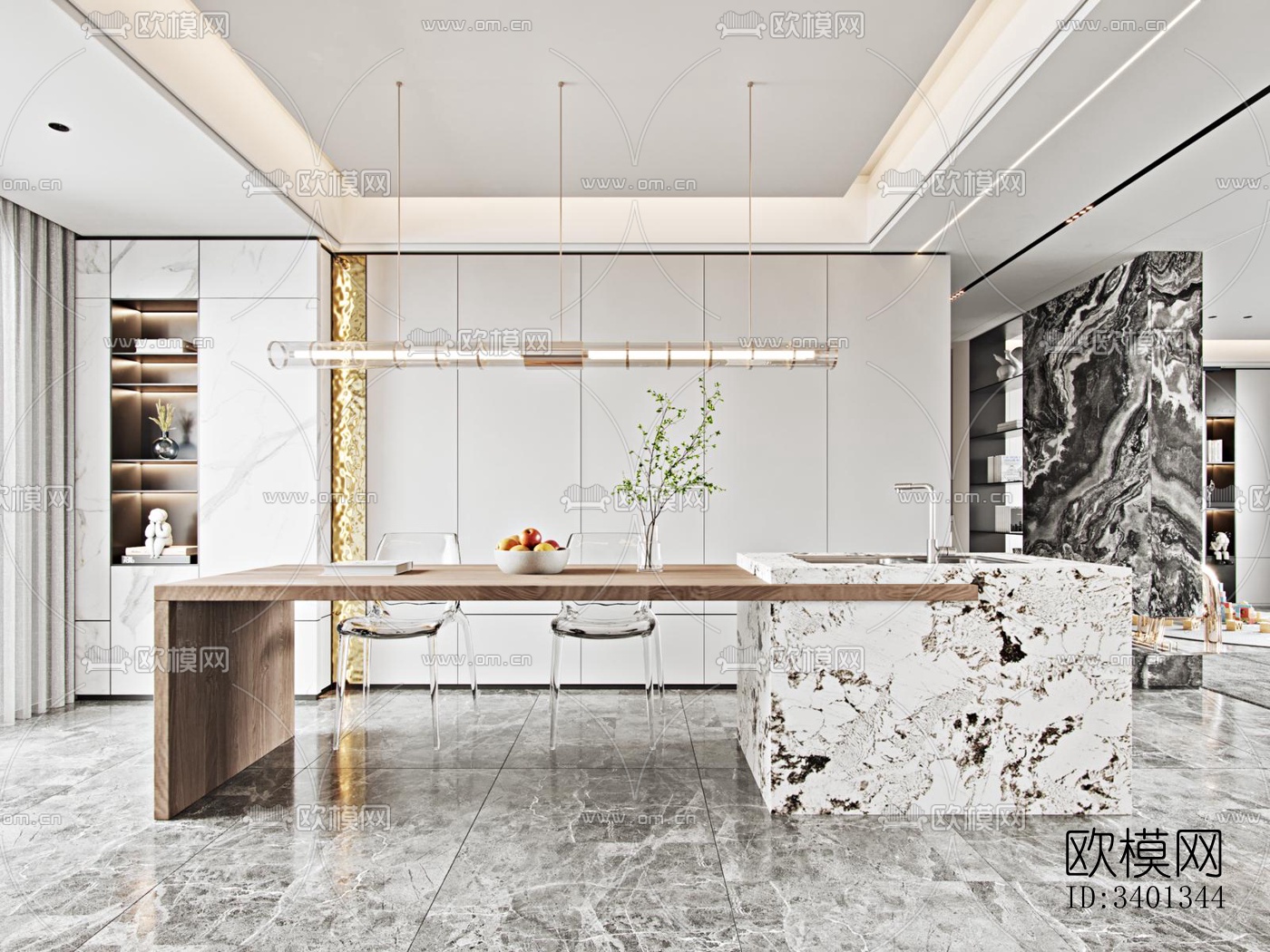 现代大平层效果图下载（渲染图7）