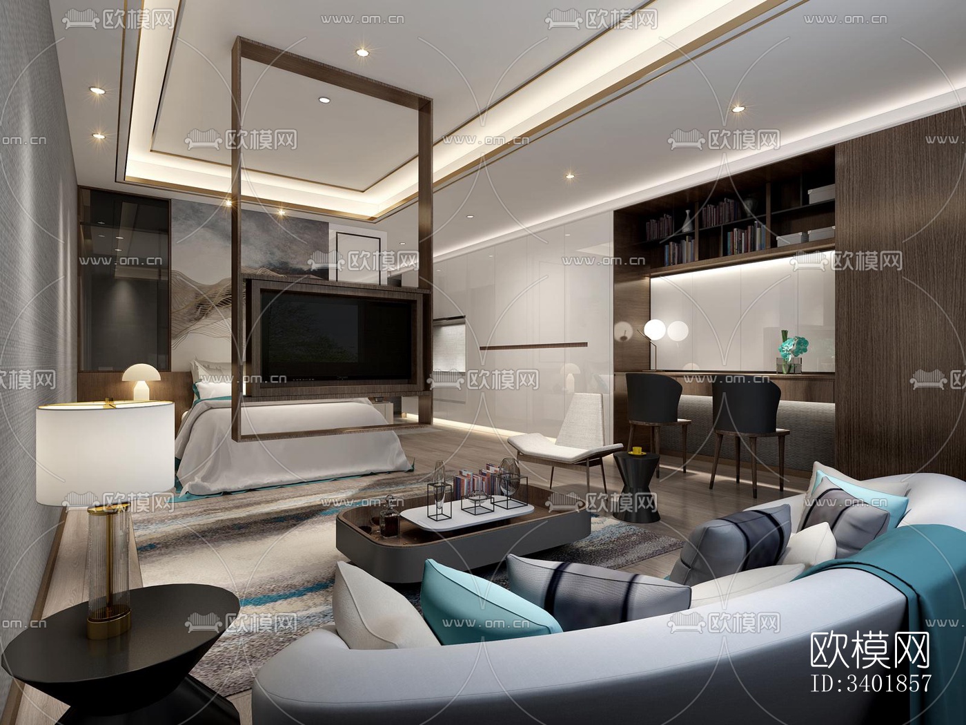 现代大平层效果图下载（渲染图4）