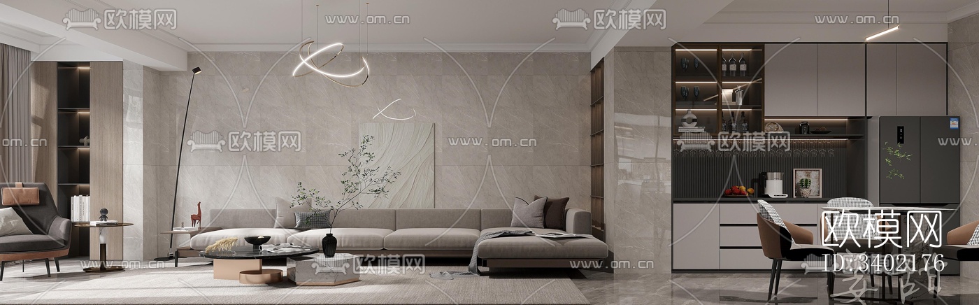 现代大平层效果图下载（渲染图3）